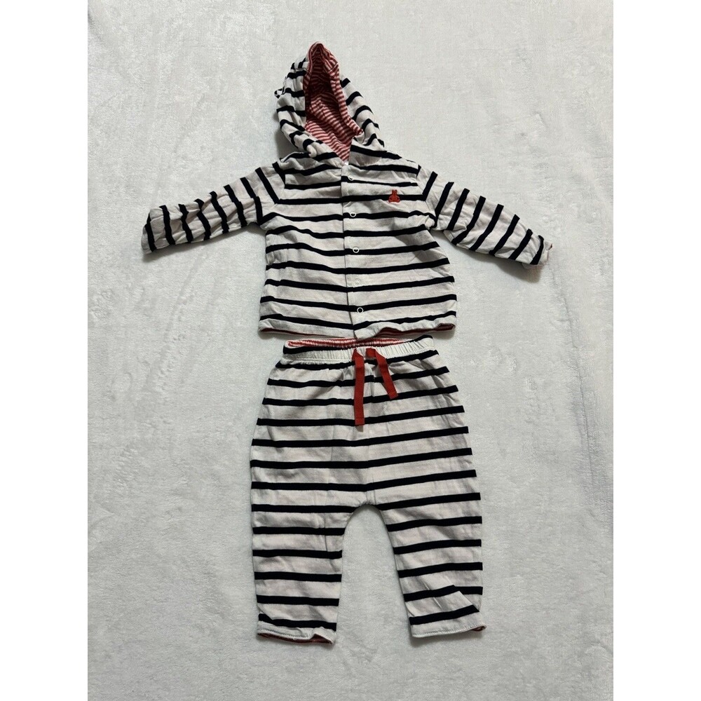 Baby Gap 2 piece Outfit 3 to 6 Months Striped Hooded Casual Reversible Cotton